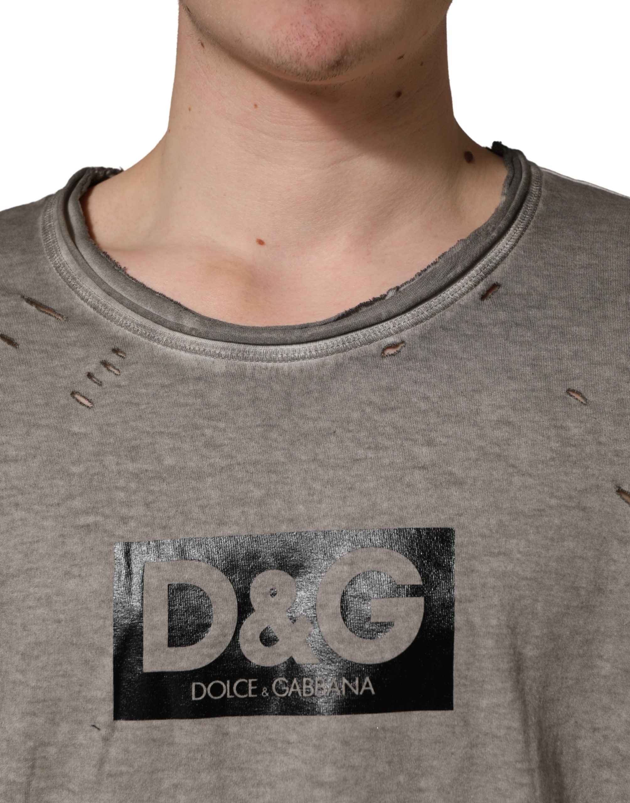 Gray DG Logo Print Cotton Round Neck T-shirt