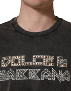 Gray Logo Embellished Men Crew Neck T-shirt