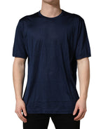 Dark Blue Silk Short Sleeve CrewNeck T-shirt