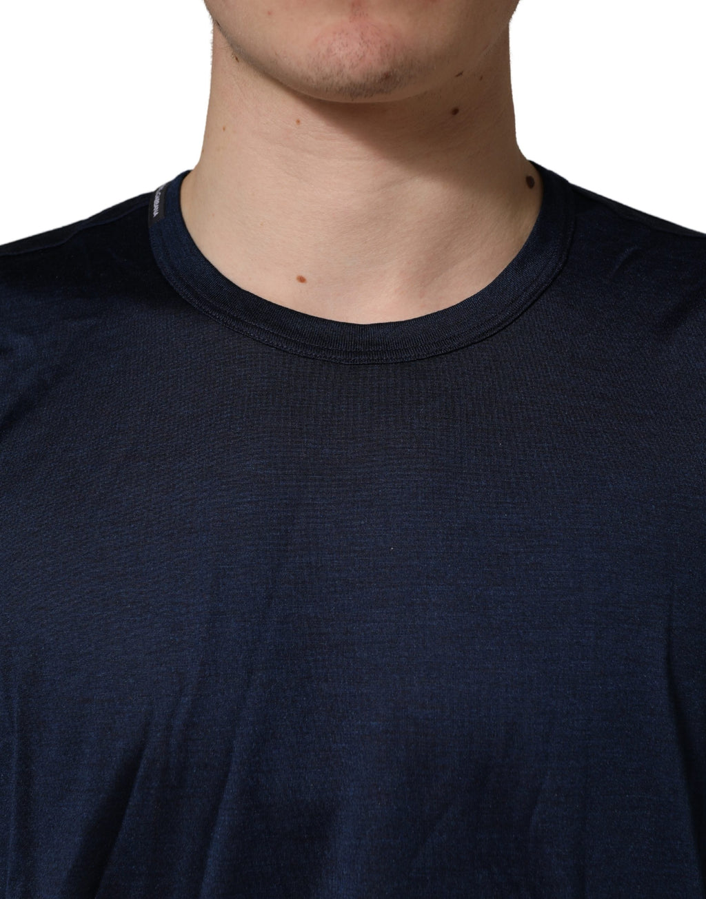 Dark Blue Silk Short Sleeve CrewNeck T-shirt