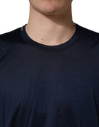 Dark Blue Silk Short Sleeve CrewNeck T-shirt