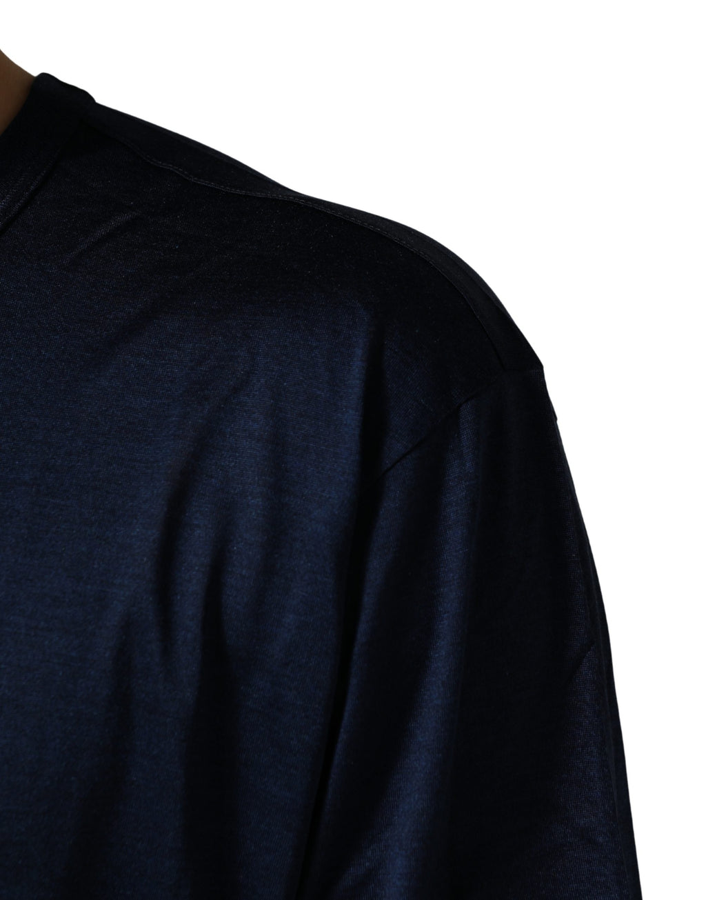 Dark Blue Silk Short Sleeve CrewNeck T-shirt