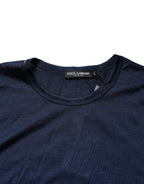 Dark Blue Silk Short Sleeve CrewNeck T-shirt
