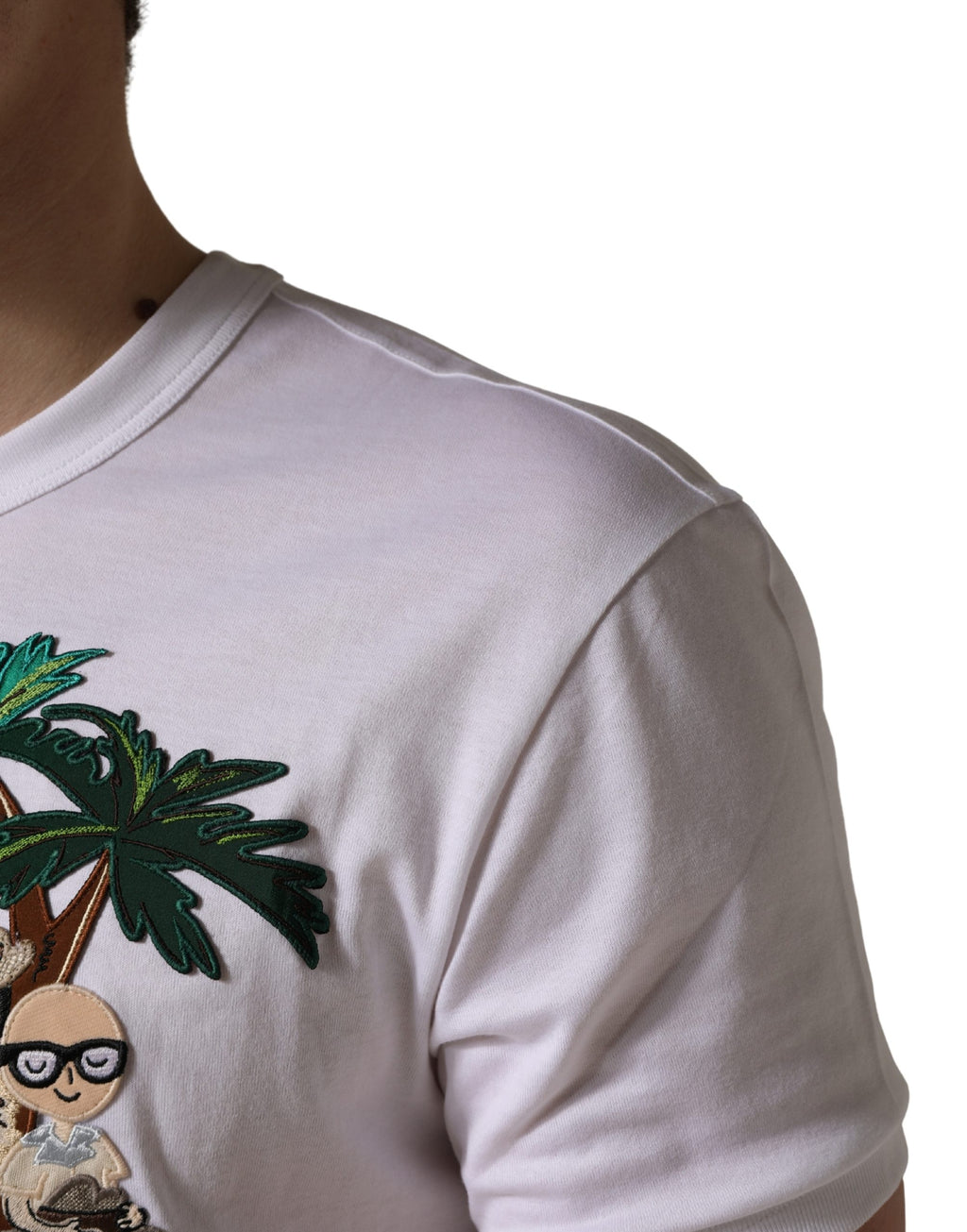 White Palm Embroidered Men Crew Neck T-shirt