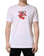 White DG Cherries Cotton Crew Neck  T-shirt