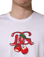 White DG Cherries Cotton Crew Neck  T-shirt