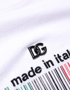 White Barcode Cotton Crew Neck Men T-shirt