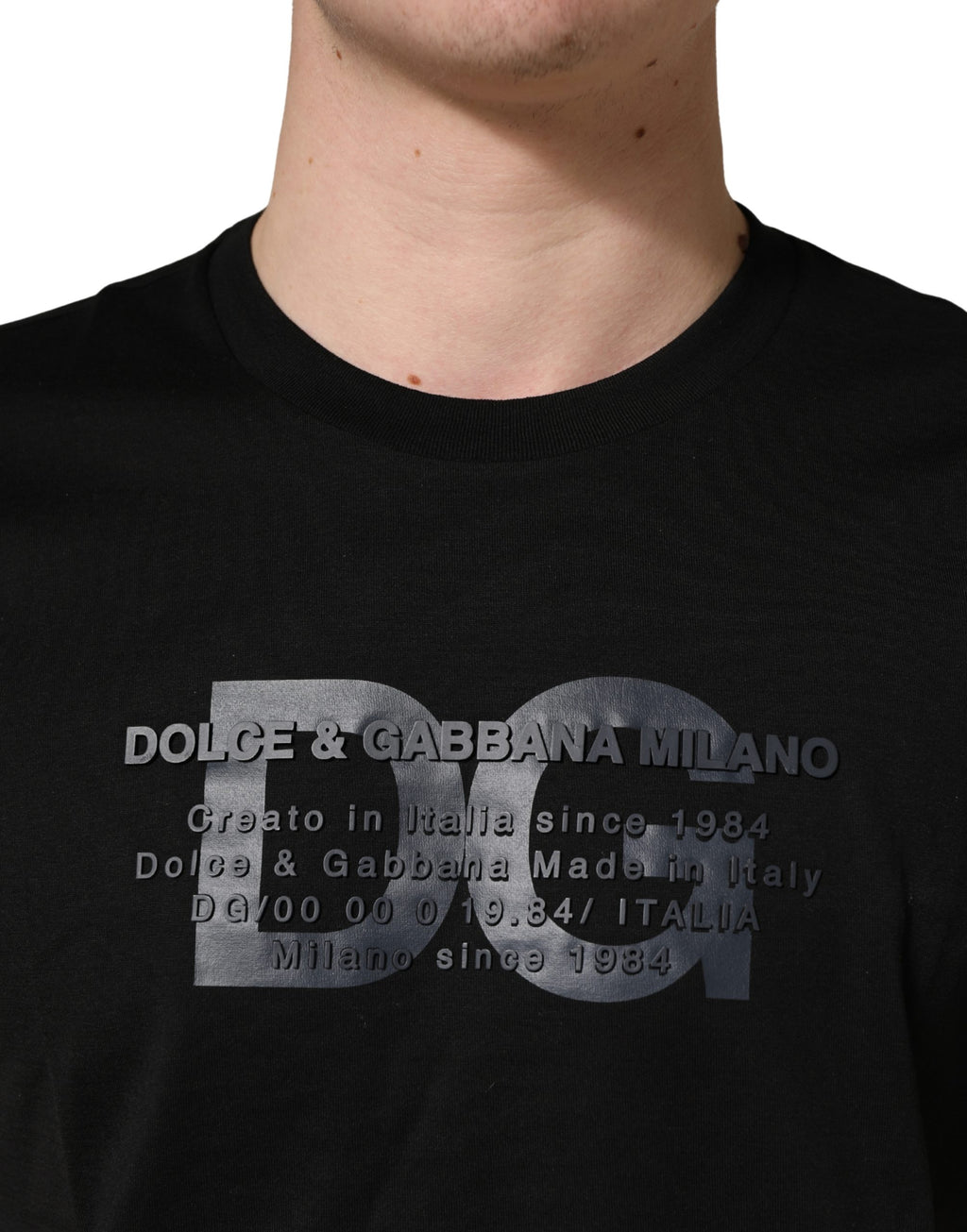 Black Logo DG Print Cotton Crew Neck T-shirt