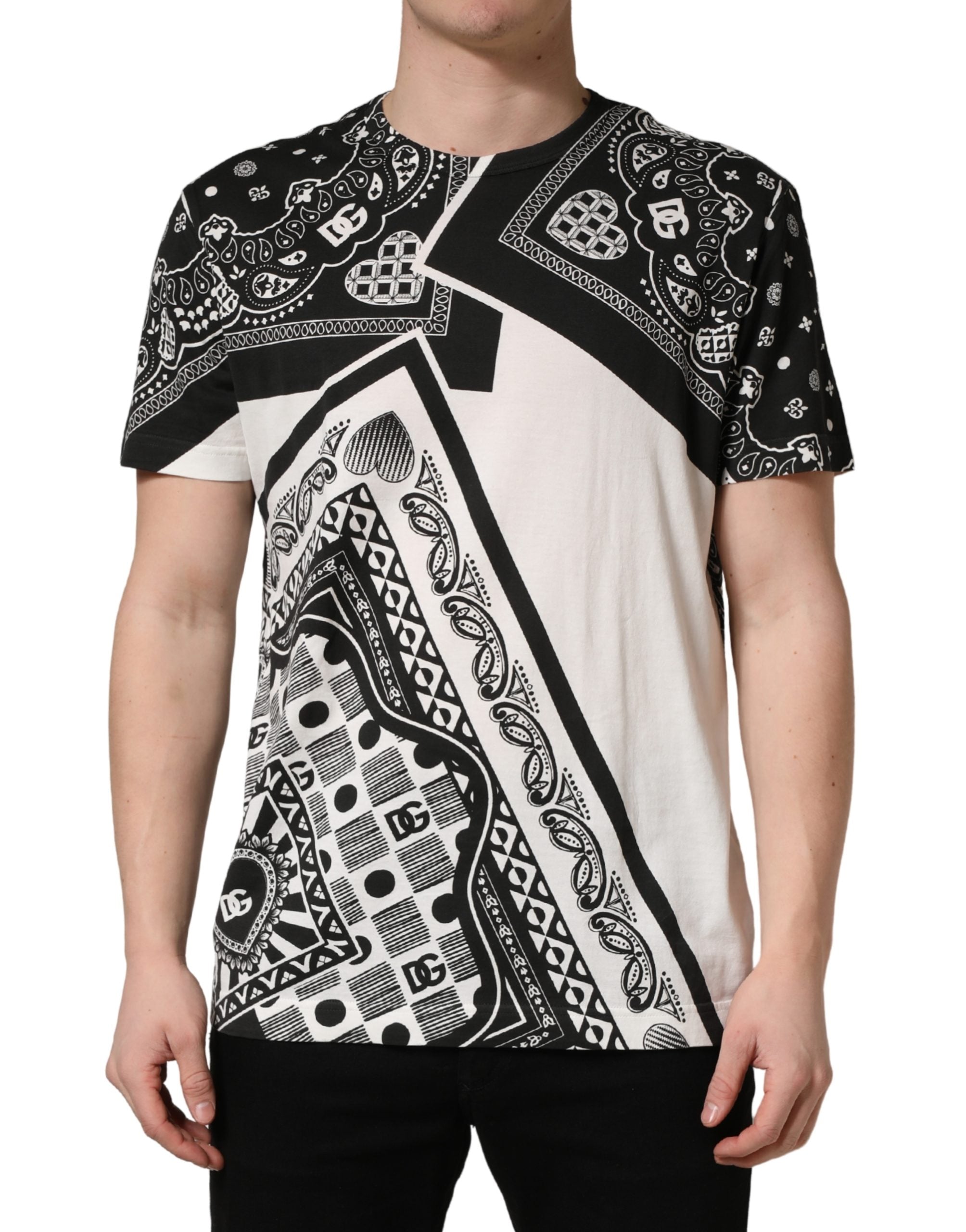 Black White Bandana Cotton Crew Neck  T-shirt