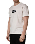 White Logo Patch Cotton Men Crew Neck  T-shirt