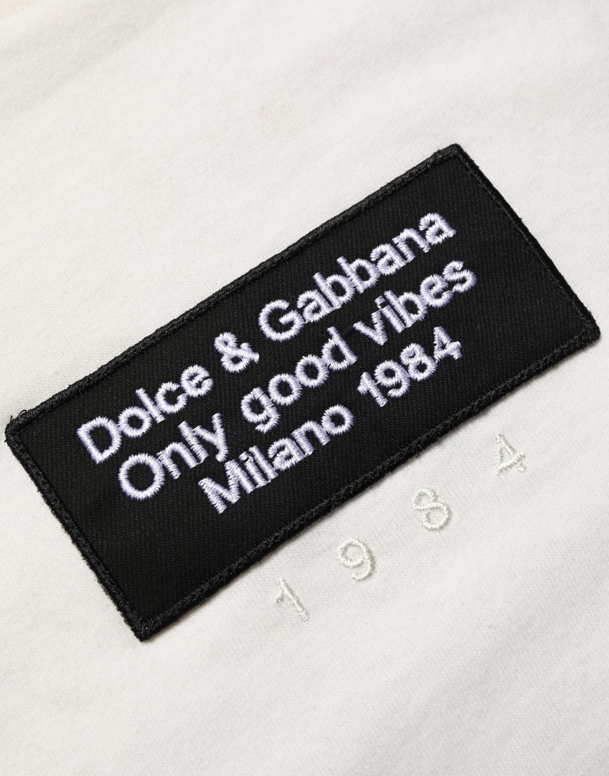 White Logo Patch Cotton Men Crew Neck  T-shirt