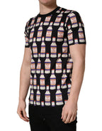 Black Bottle Print Cotton Crew Neck  T-shirt