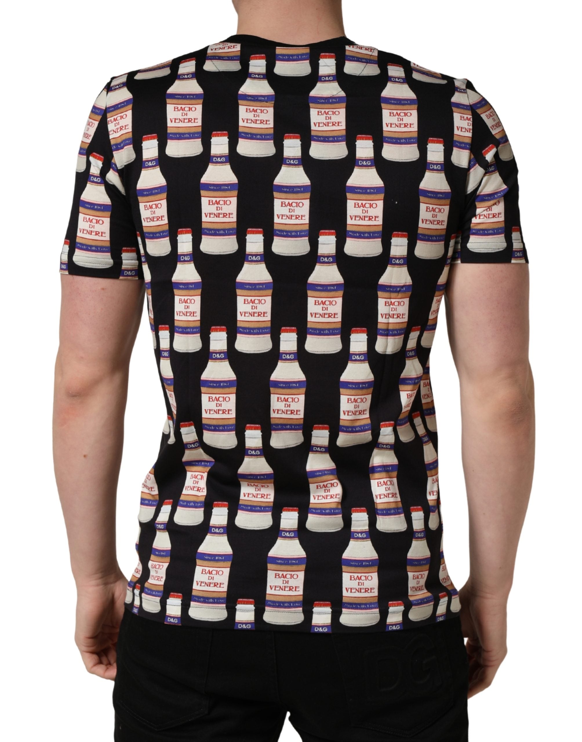 Black Bottle Print Cotton Crew Neck  T-shirt