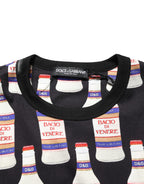 Black Bottle Print Cotton Crew Neck  T-shirt