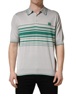 Gray Green Striped Logo Silk Polo T-shirt