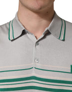 Gray Green Striped Logo Silk Polo T-shirt