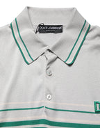 Gray Green Striped Logo Silk Polo T-shirt