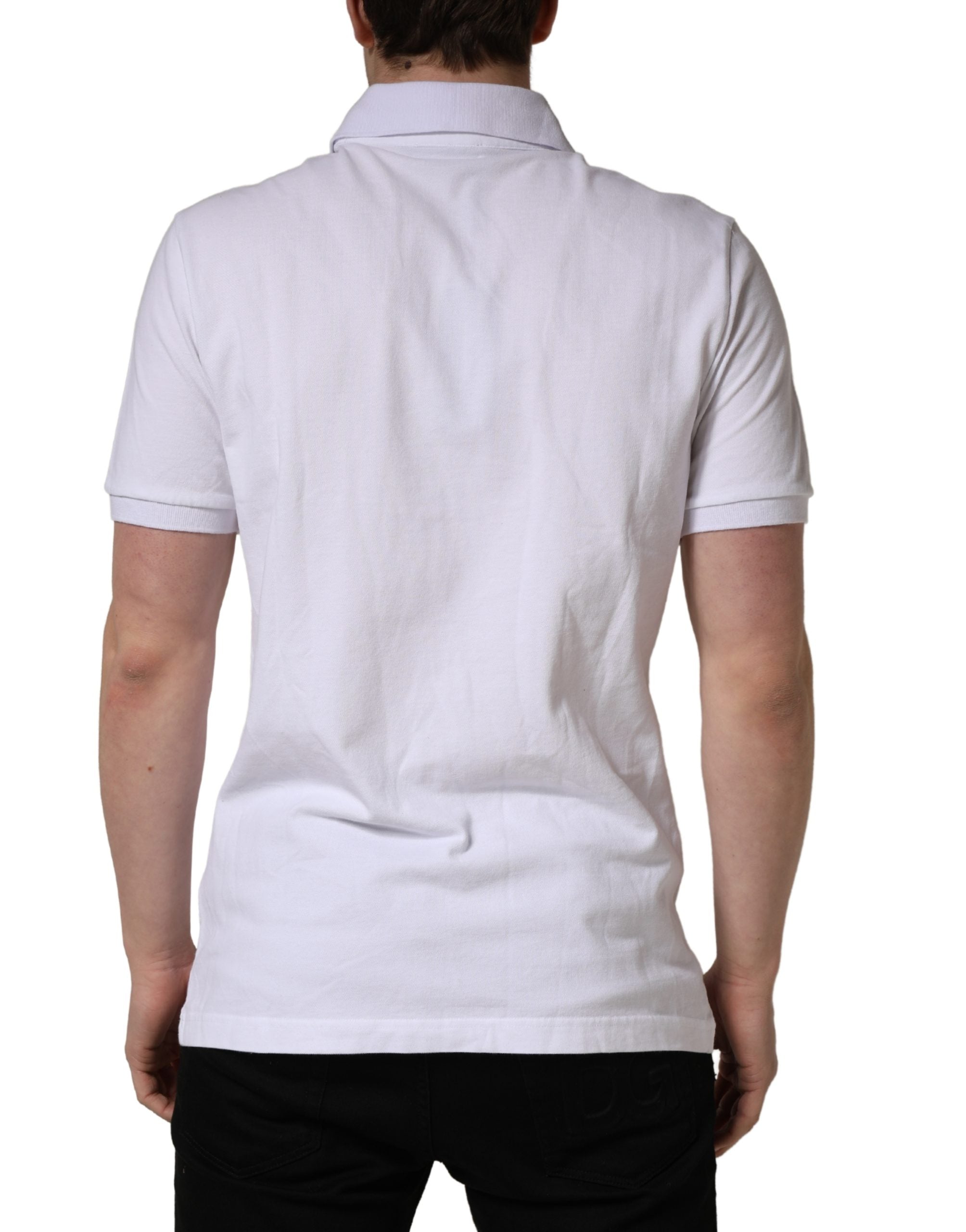White Logo Embroidered Cotton Polo T-shirt