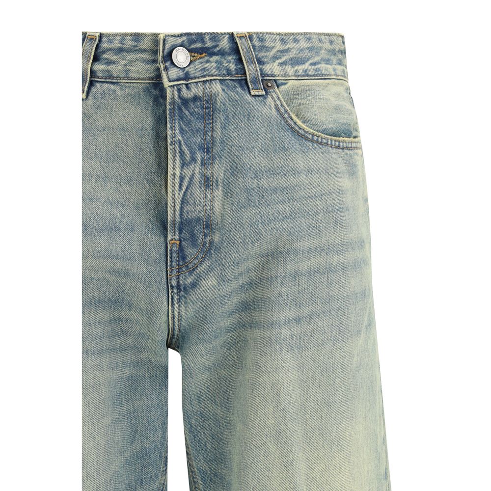 Blue Cotton Straight-Leg Jeans