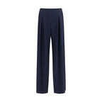 Blue Silk Casual Pants