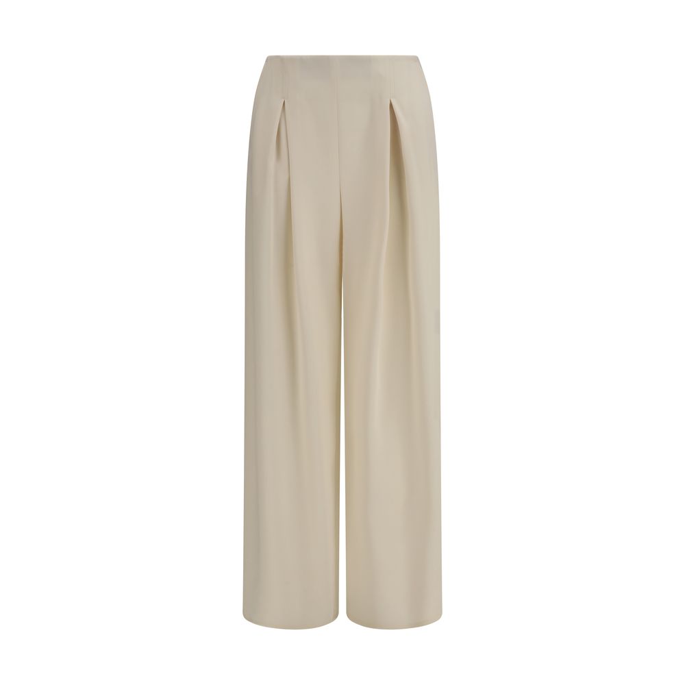 Beige Silk Casual Pants