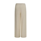 Beige Silk Casual Pants