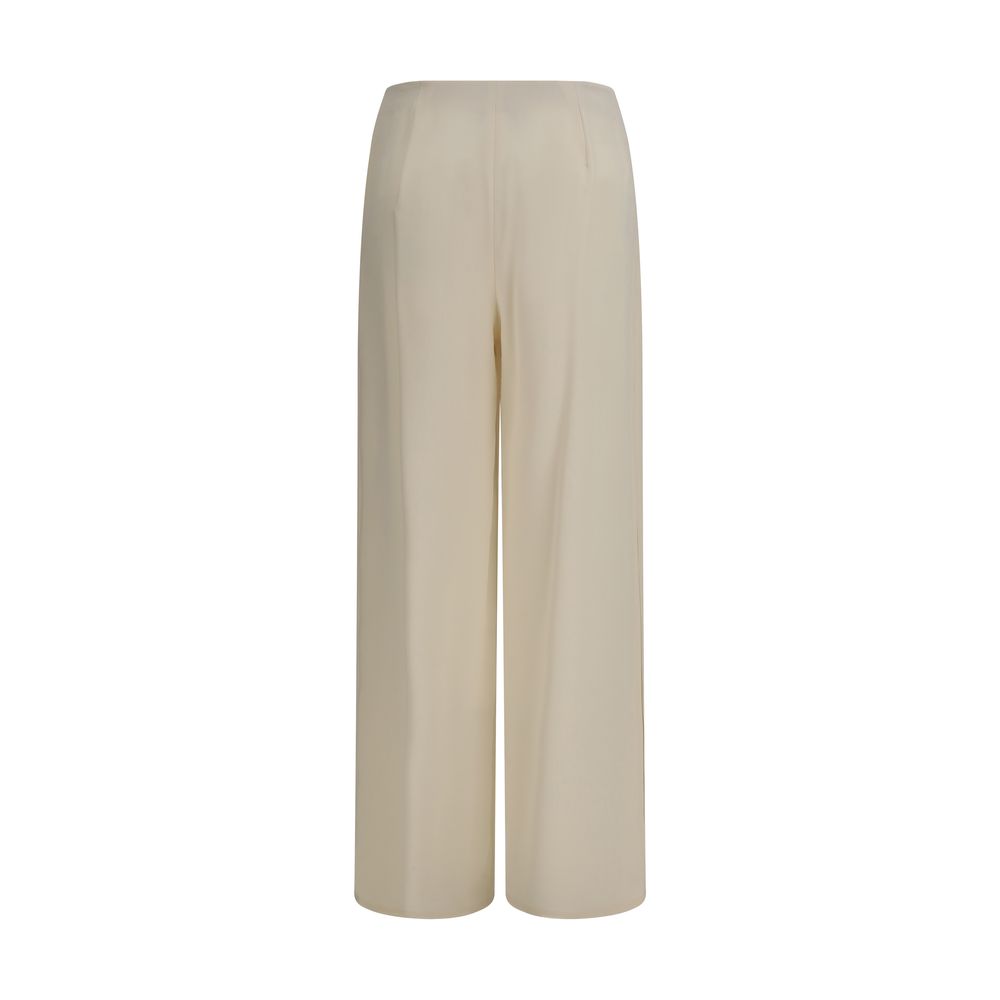Beige Silk Casual Pants