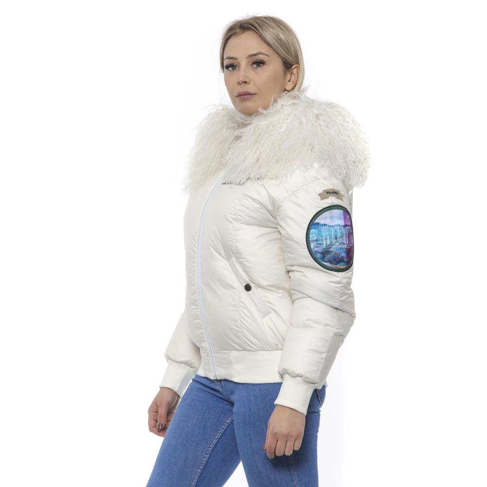 White Polyester Women Bomber Jacket