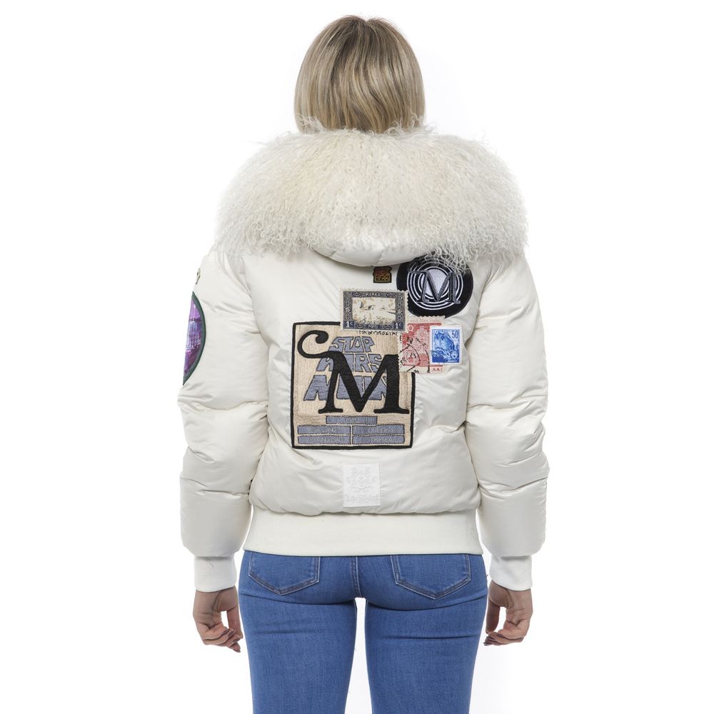 White Polyester Women Bomber Jacket