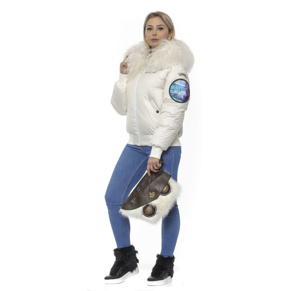 White Polyester Women Bomber Jacket