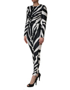 Black White Polyester Zebra Pattern Jumpsuit