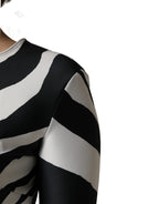 Black White Polyester Zebra Pattern Jumpsuit