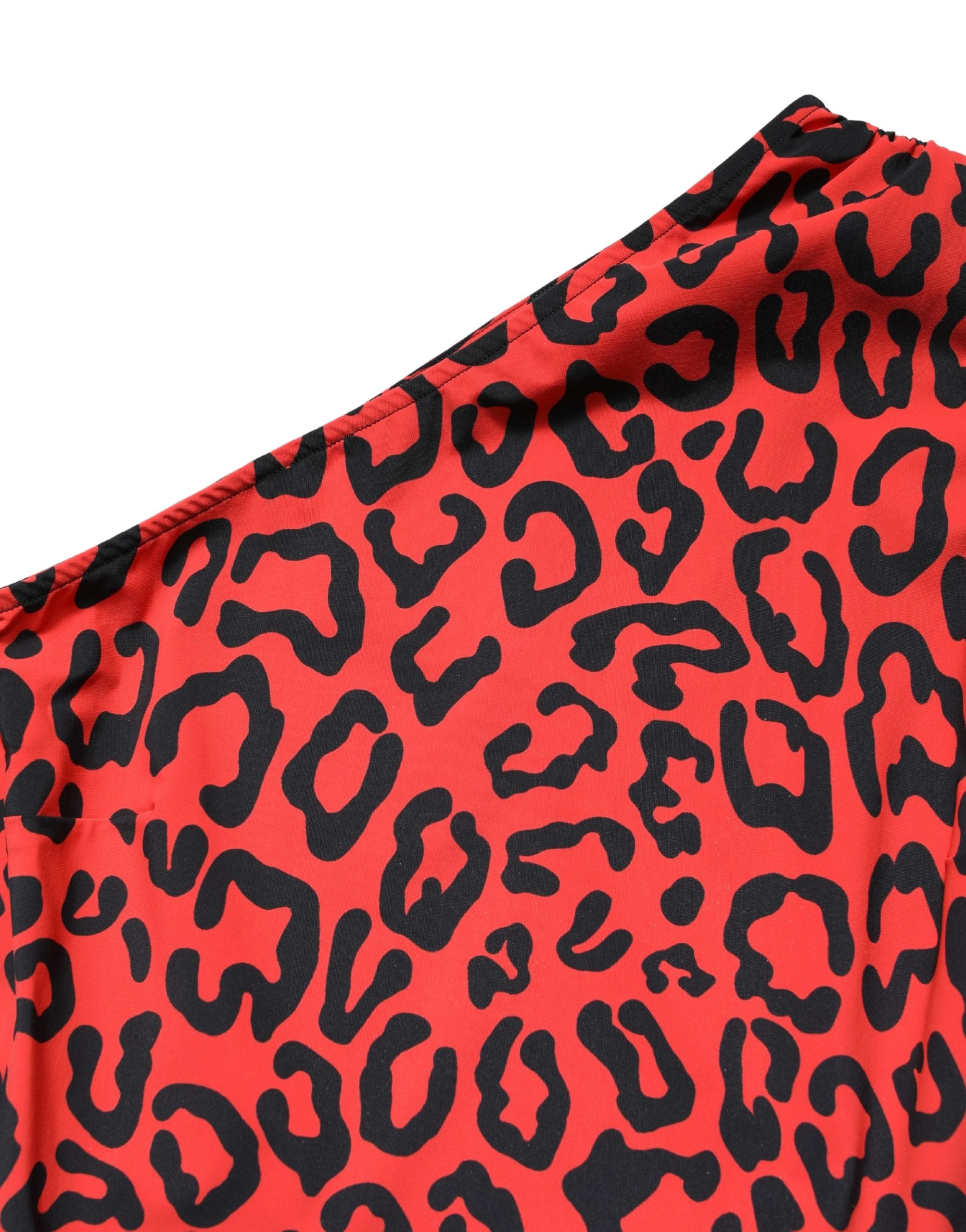 Black Red Nylon Leopard Pattern Jumpsuit