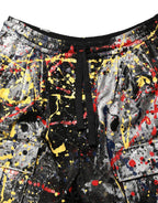 Black ColorSplash Effect Cargo Cropped Pants