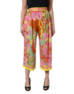 Multicolor FloralPrint Cropped Trouser Pants