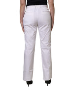 White Mid Waist Straight Chino Women Trouser Pants