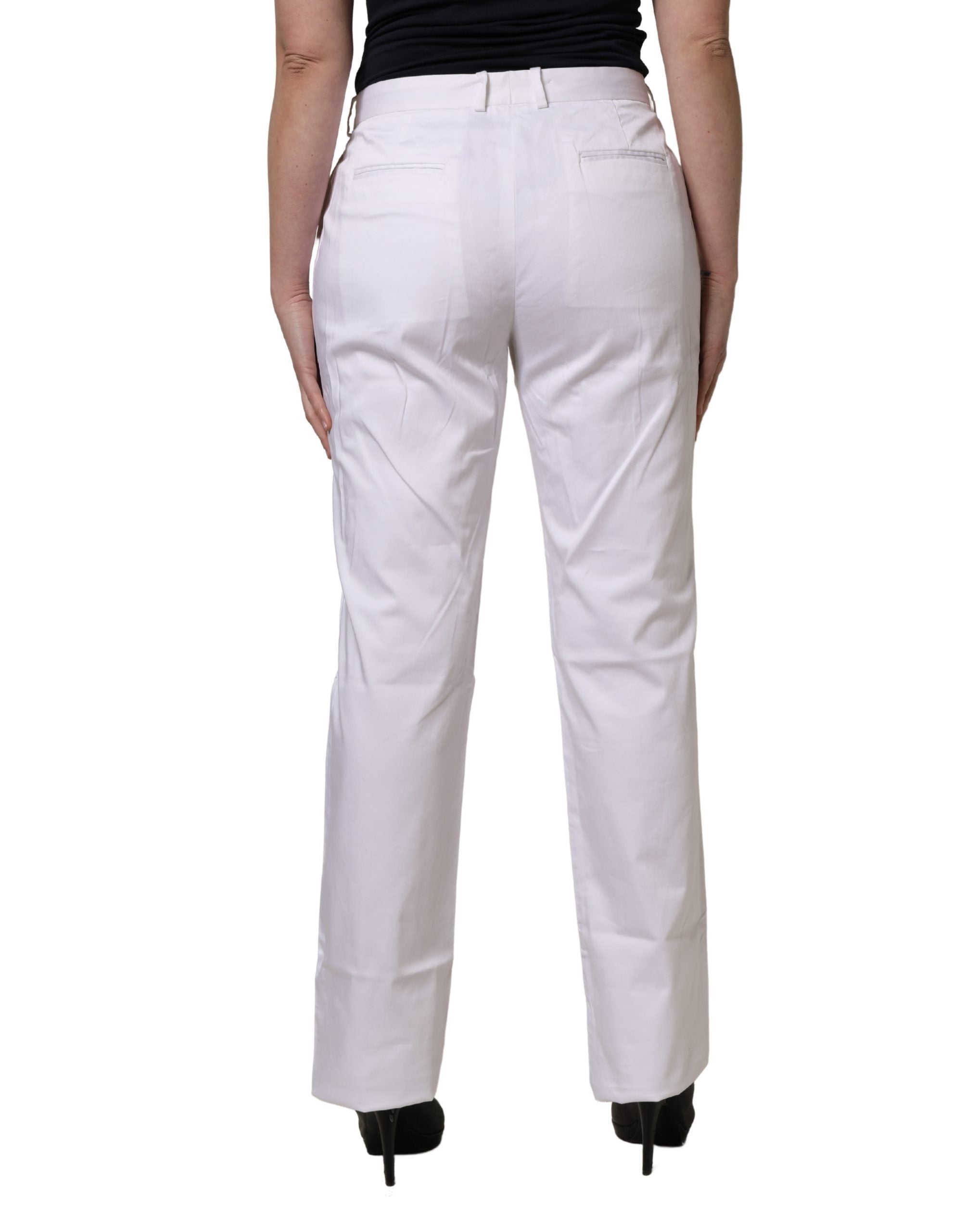 White Mid Waist Straight Chino Women Trouser Pants