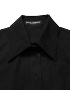 Black Cotton Sleeveless Collared Blouse Top