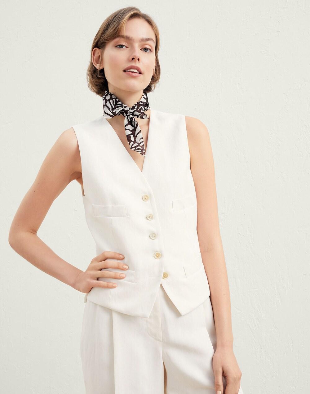 Beige Viscose Sleveless Jacket