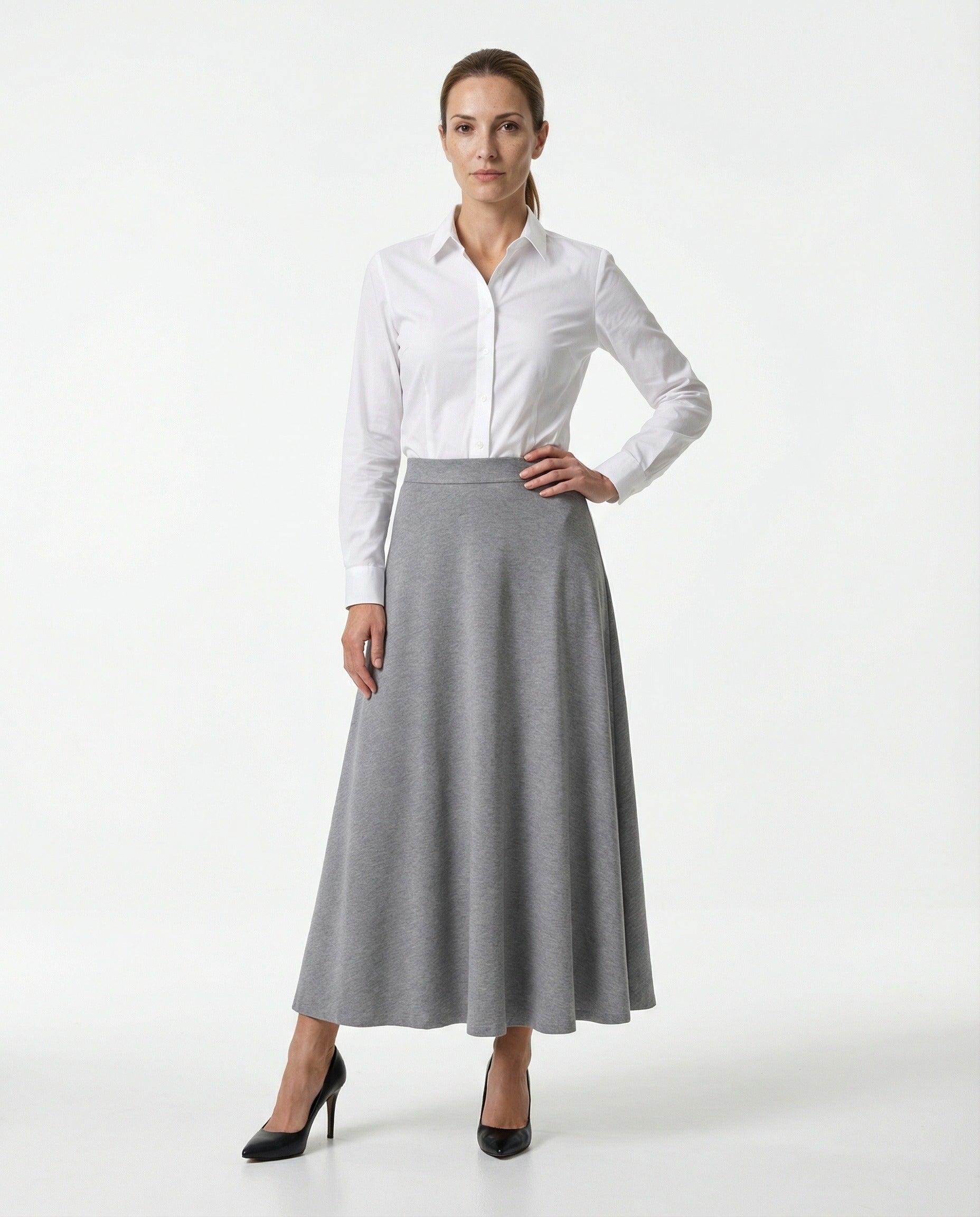 Gray Cotton Long Skirt