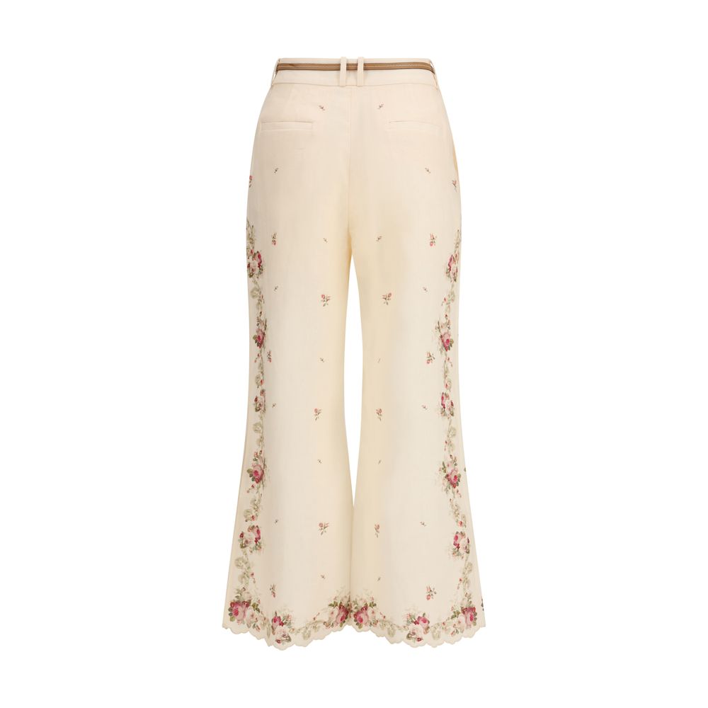 Beige Cotton Flared Pants