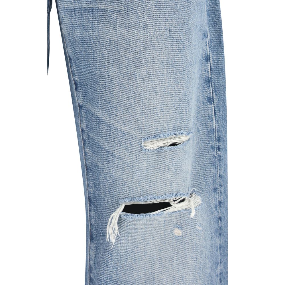 Blue Cotton Straight-Leg Jeans