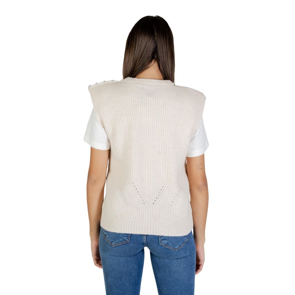 Cream Polyester Sleeveles Sweater