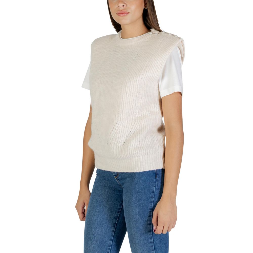 Cream Polyester Sleeveles Sweater