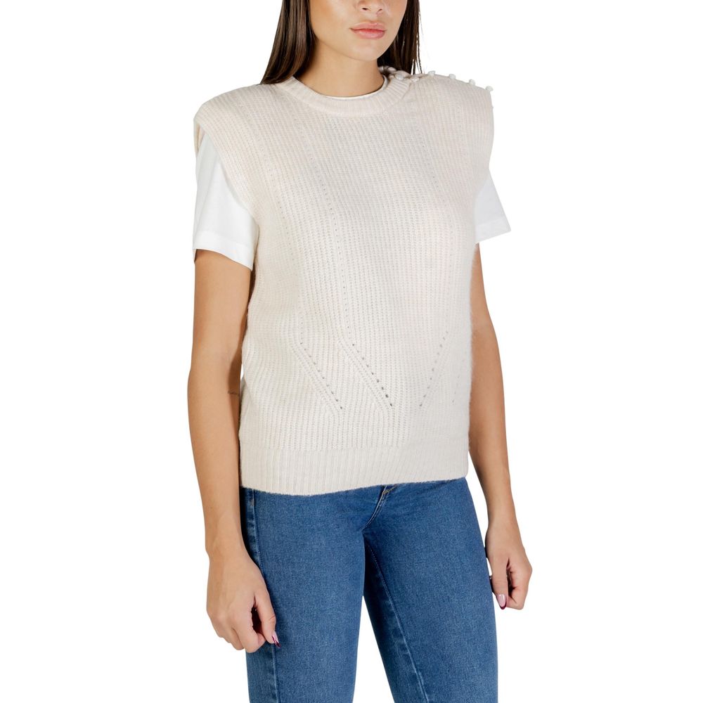 Cream Polyester Sleeveles Sweater