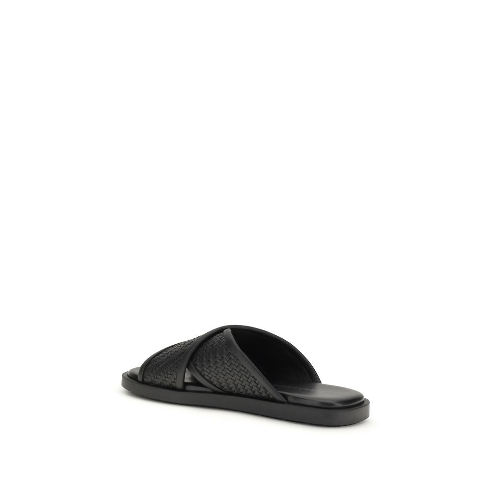 Black Calf Leather Bos Taurus Flat Sandals