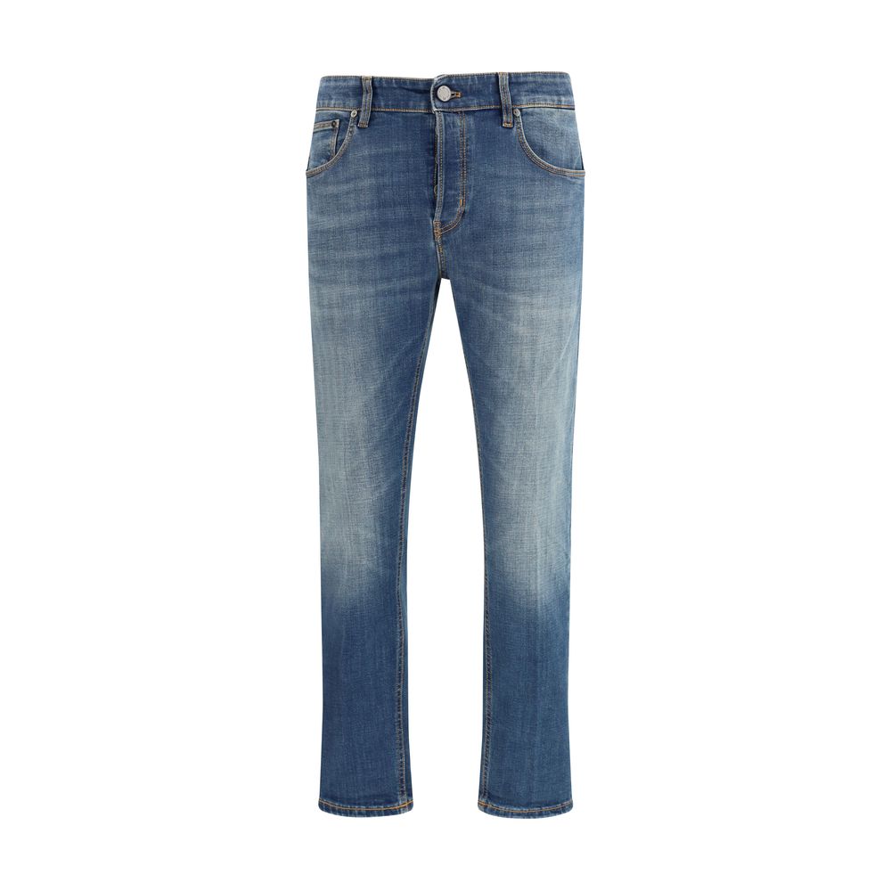 Blue Cotton Tapered Jeans