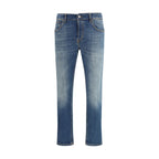 Blue Cotton Tapered Jeans
