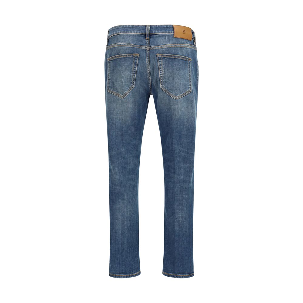 Blue Cotton Tapered Jeans