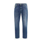 Blue Cotton Straight-Leg Jeans